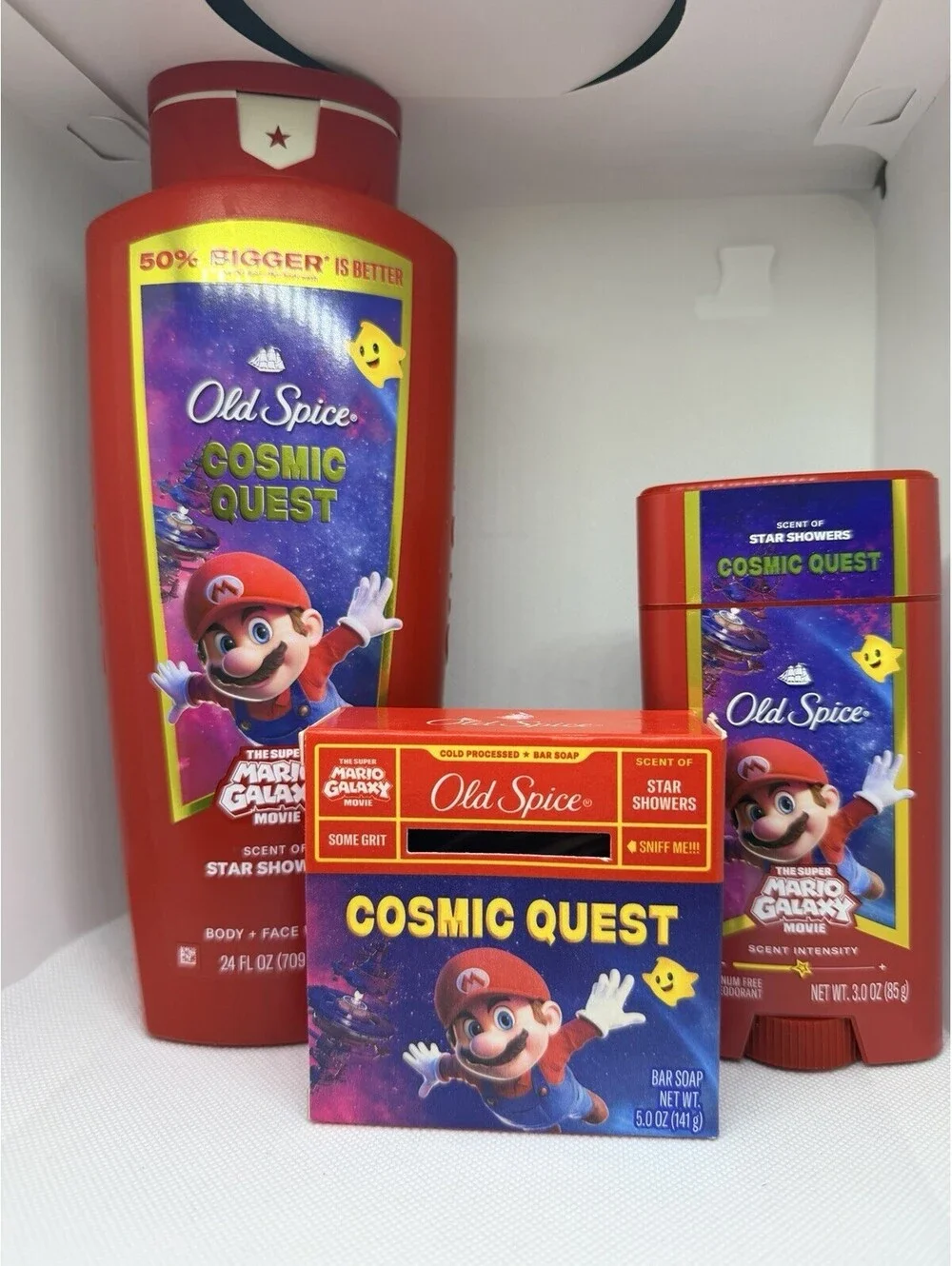 Old Spice Mario Cosmic Quest Set Unisex Star Showers Wash Deo Soap New
